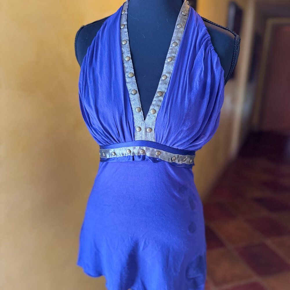 ✨ Arden B. Vintage Y2K Purple Studded Halter Top – XS – 52% Silk ✨